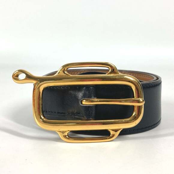 HERMES Hermes Vintage Logo Belt Box Calf Women's Black